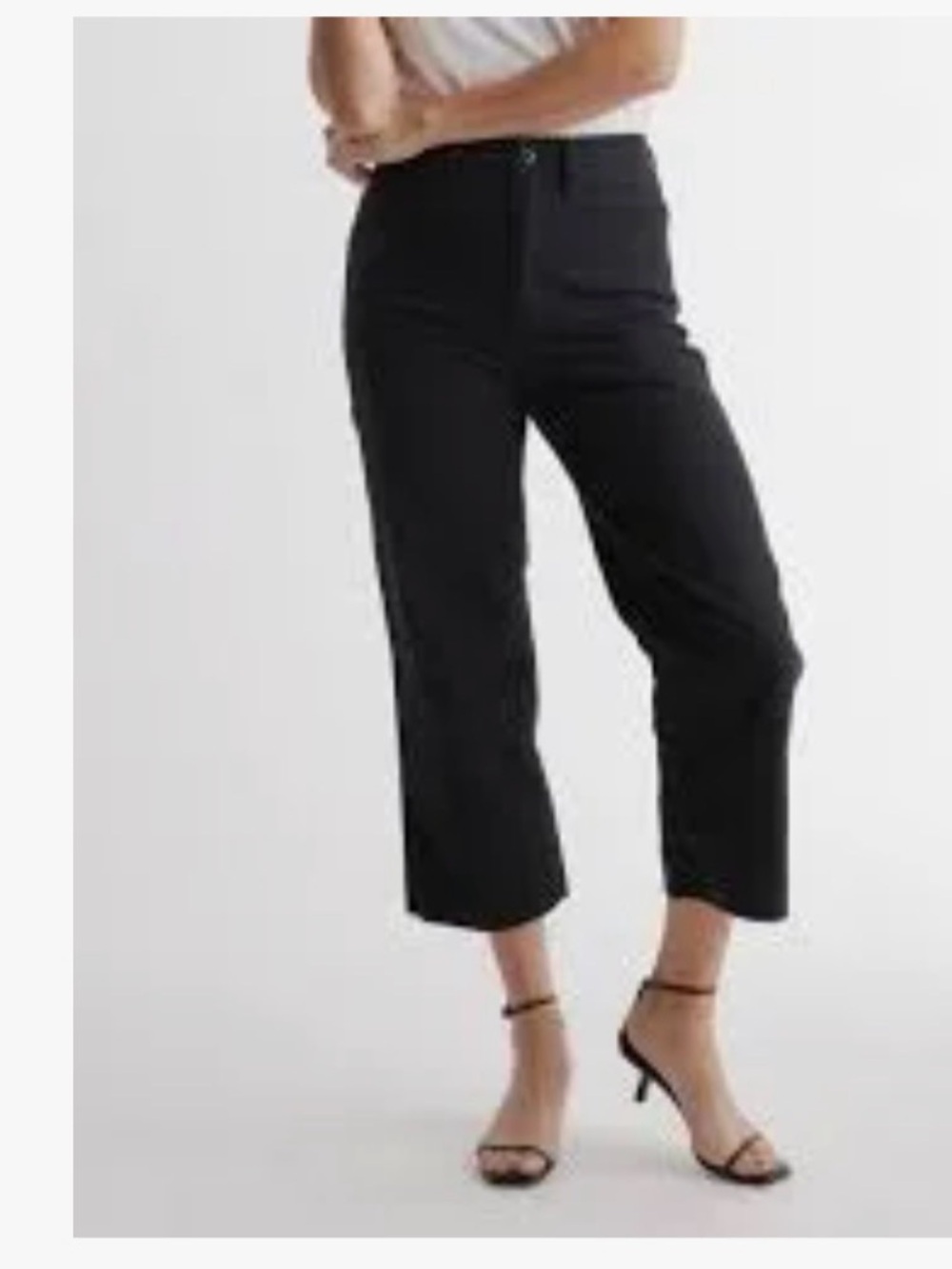 Quince Women's Black Stretch Cotton Twill Wide-Leg Crop Pants sz 29 NWT